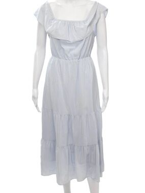 100% Silk Club Monaco Pale Blue Tiered Midi Dress Size 0